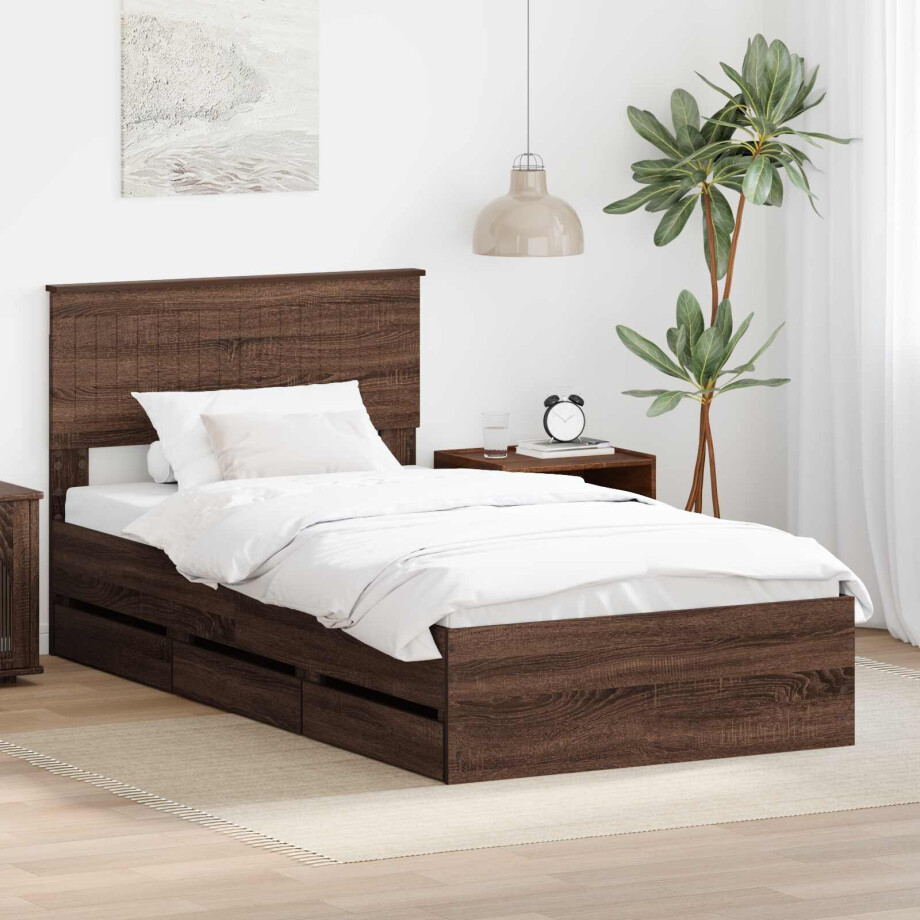 vidaXL Bedframe met lade Bruin Eiken 100 x 200 cm Ingenieurshout vidaXL Bedframe met lade Bruin Eiken 100 x 200 cm Ingenieurshout afbeelding 1