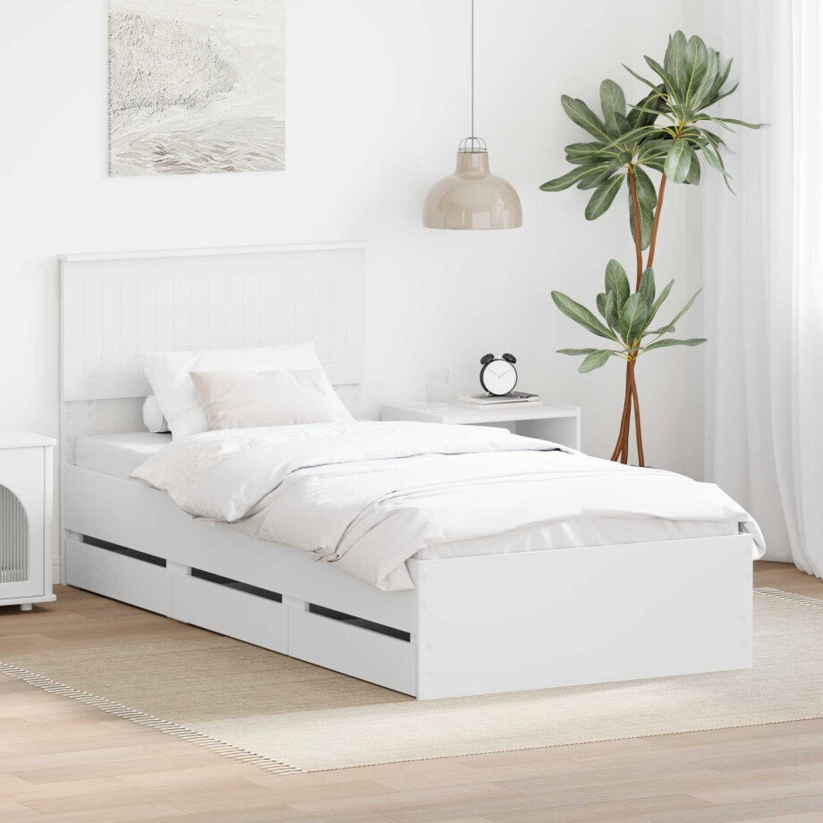 vidaXL Bedframe met lade met hoofdeinde Wit 90 x 190 cm Ingenieurshout vidaXL Bedframe met lade met hoofdeinde Wit 90 x 190 cm Ingenieurshout afbeelding 1