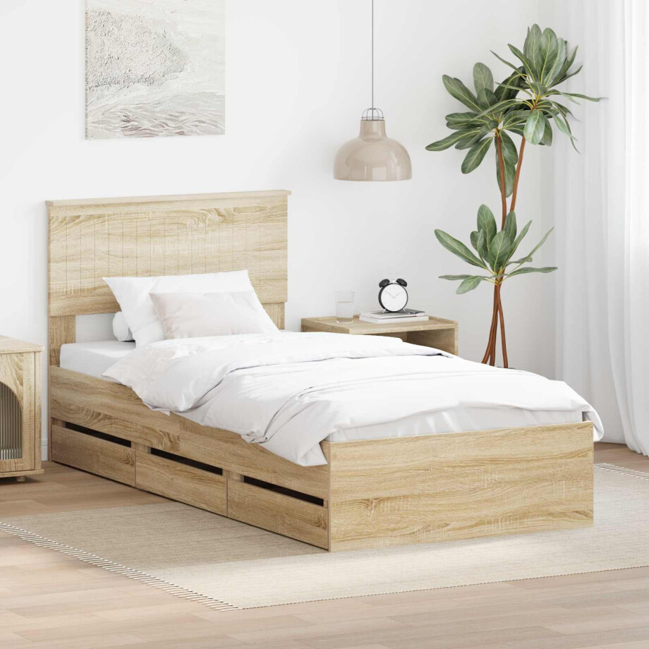 vidaXL Bedframe met lade Sonoma Eiken 90 x 190 cm Ingenieurshout afbeelding 1