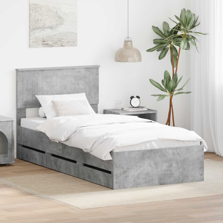 vidaXL Bedframe met lade Beton Grijs 90 x 190 cm Ingenieurshout vidaXL Bedframe met lade Beton Grijs 90 x 190 cm Ingenieurshout afbeelding 1