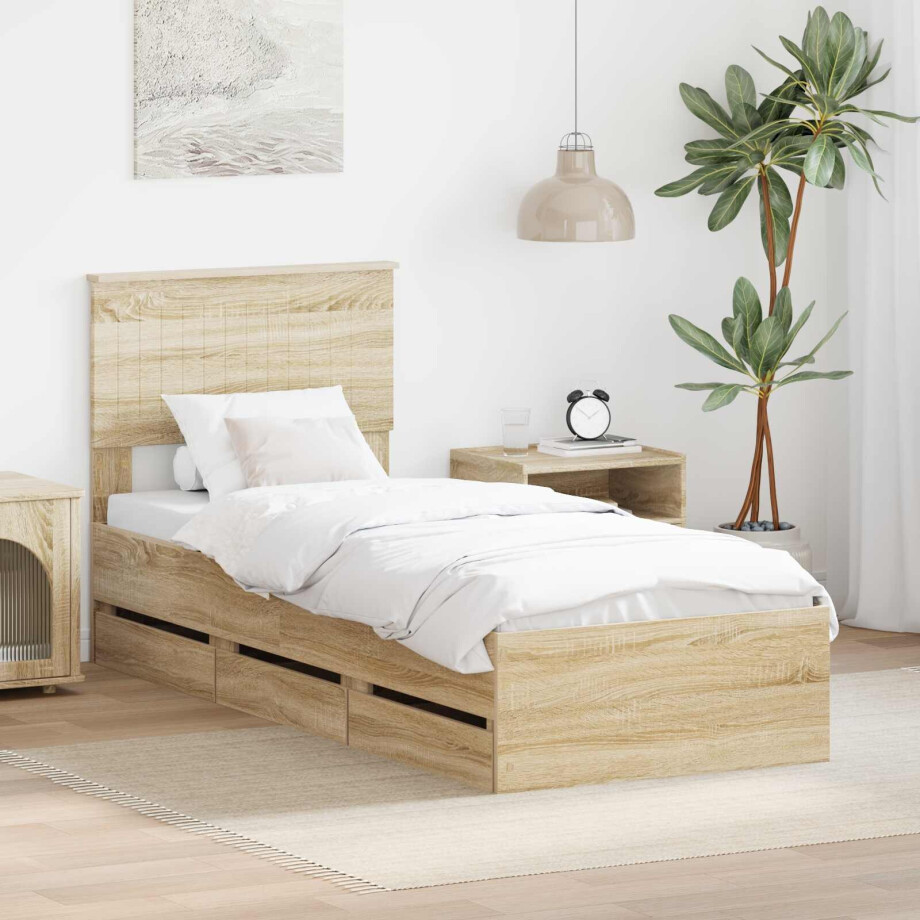 vidaXL Bedframe met lade Sonoma Eiken 75 x 190 cm Ingenieurshout vidaXL Bedframe met lade Sonoma Eiken 75 x 190 cm Ingenieurshout afbeelding 1