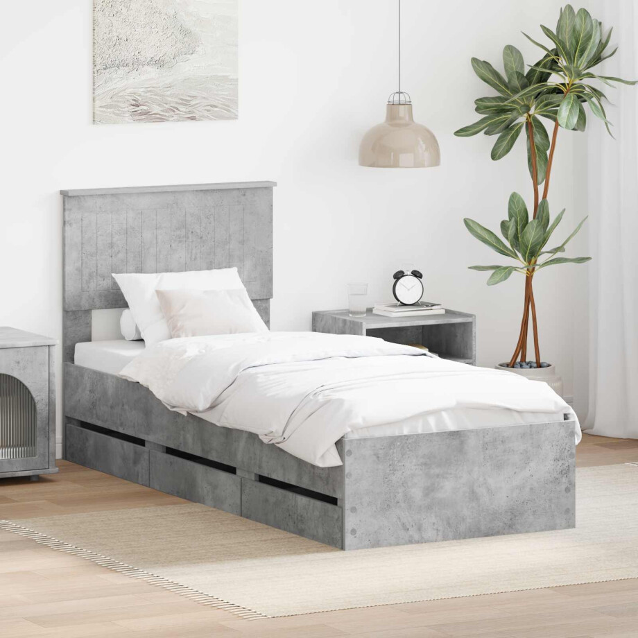 vidaXL Bedframe met lade Beton Grijs 75 x 190 cm Ingenieurshout afbeelding 1