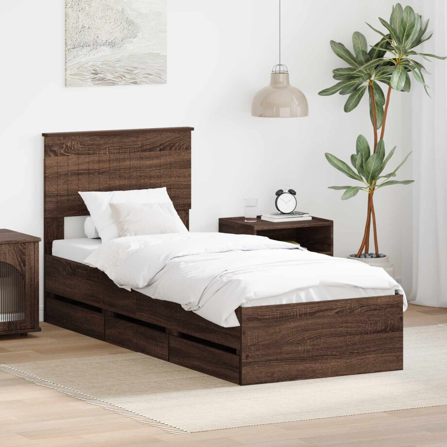 vidaXL Bedframe met lade Bruin Eiken 75 x 190 cm Ingenieurshout afbeelding 1