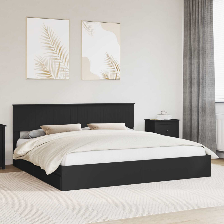 vidaXL Opslag bed met hoofdeinde Zwart 200 x 200 cm Bewerkt hout vidaXL Opslag bed met hoofdeinde Zwart 200 x 200 cm Bewerkt hout afbeelding 1