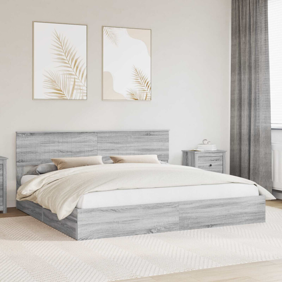 vidaXL Opslag bed met lade Grijs Sonoma 200 x 200 cm Bewerkt hout vidaXL Opslag bed met lade Grijs Sonoma 200 x 200 cm Bewerkt hout afbeelding 1