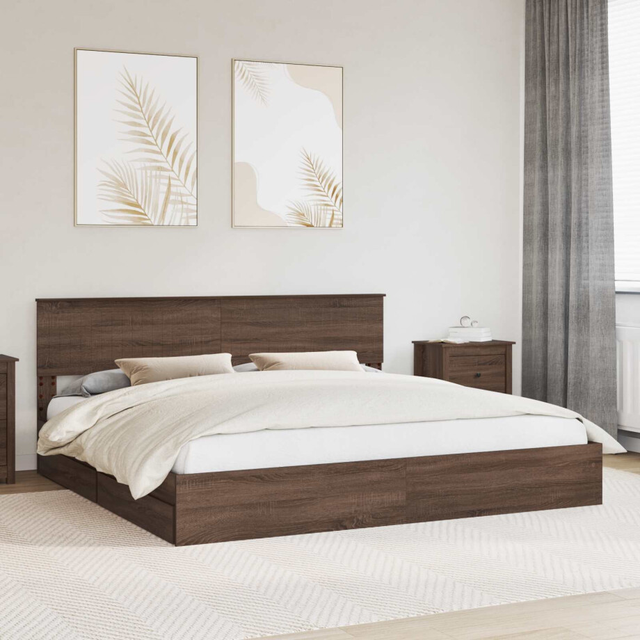 vidaXL Opslag bed met hoofdeinde Bruin Eiken 200 x 200 cm Bewerkt hout vidaXL Opslag bed met hoofdeinde Bruin Eiken 200 x 200 cm Bewerkt hout afbeelding 1