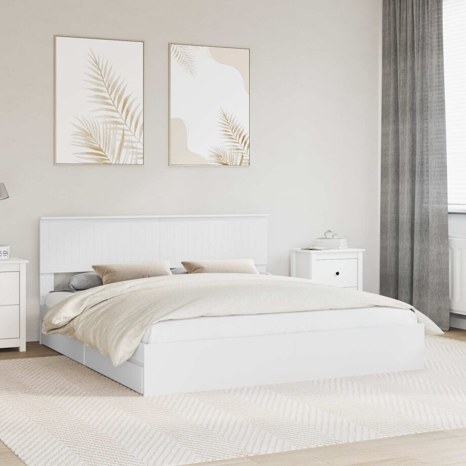 vidaXL Opslag bed met hoofdeinde Wit 180 x 200 cm Bewerkt hout afbeelding 1