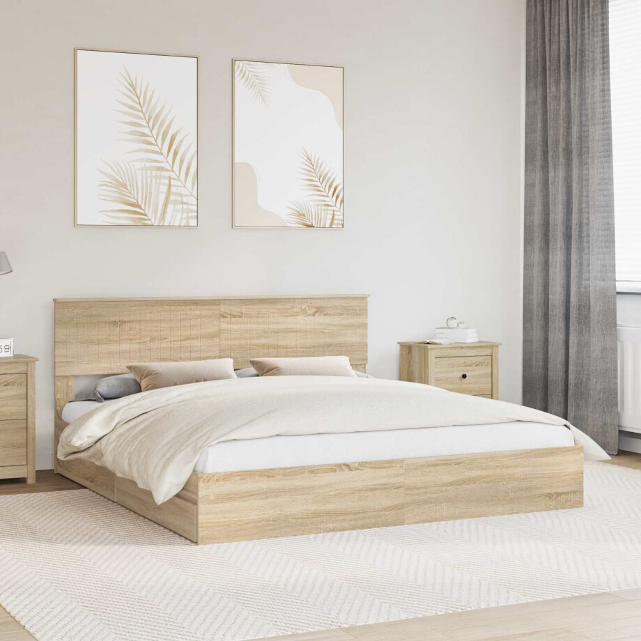 vidaXL Opslag bed met lade Sonoma Eiken 180 x 200 cm Bewerkt hout afbeelding 1