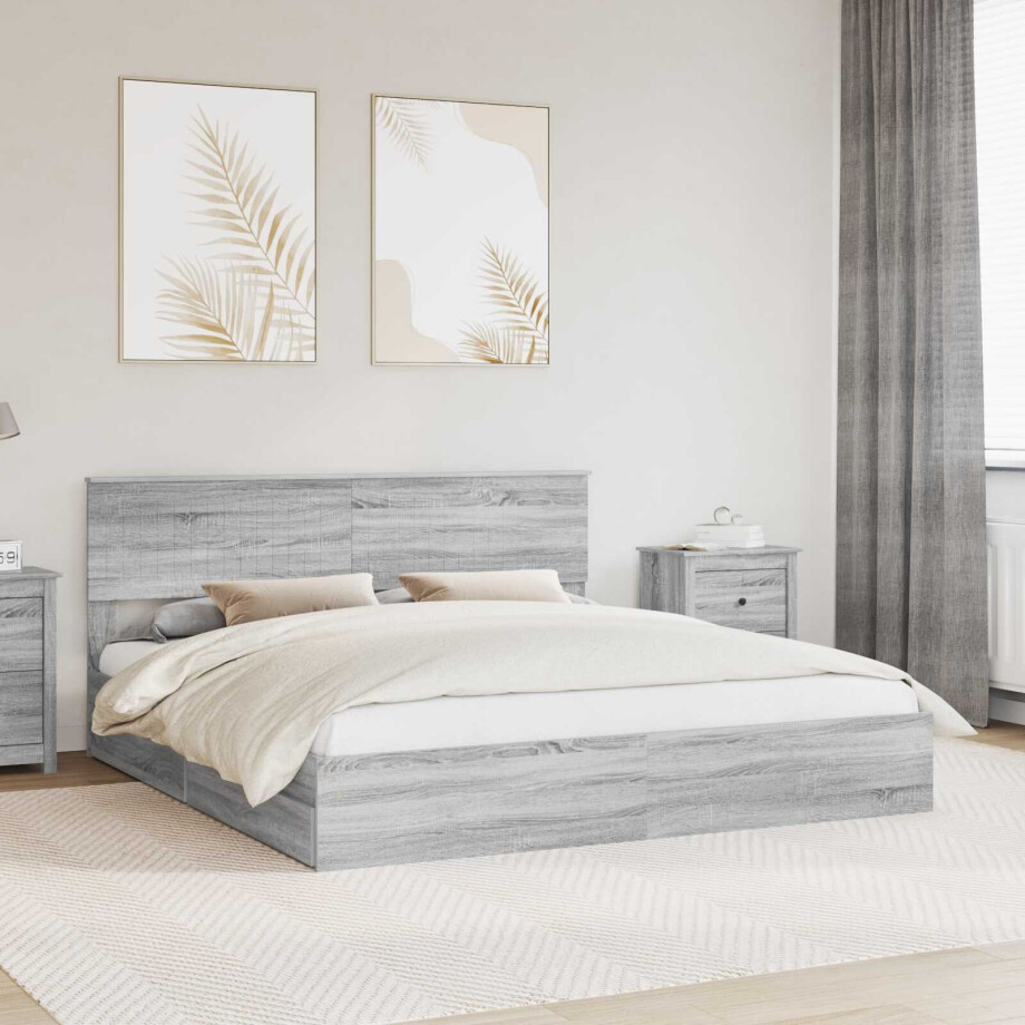 vidaXL Opslag bed met lade Grijs Sonoma 180 x 200 cm Bewerkt hout vidaXL Opslag bed met lade Grijs Sonoma 180 x 200 cm Bewerkt hout afbeelding 1
