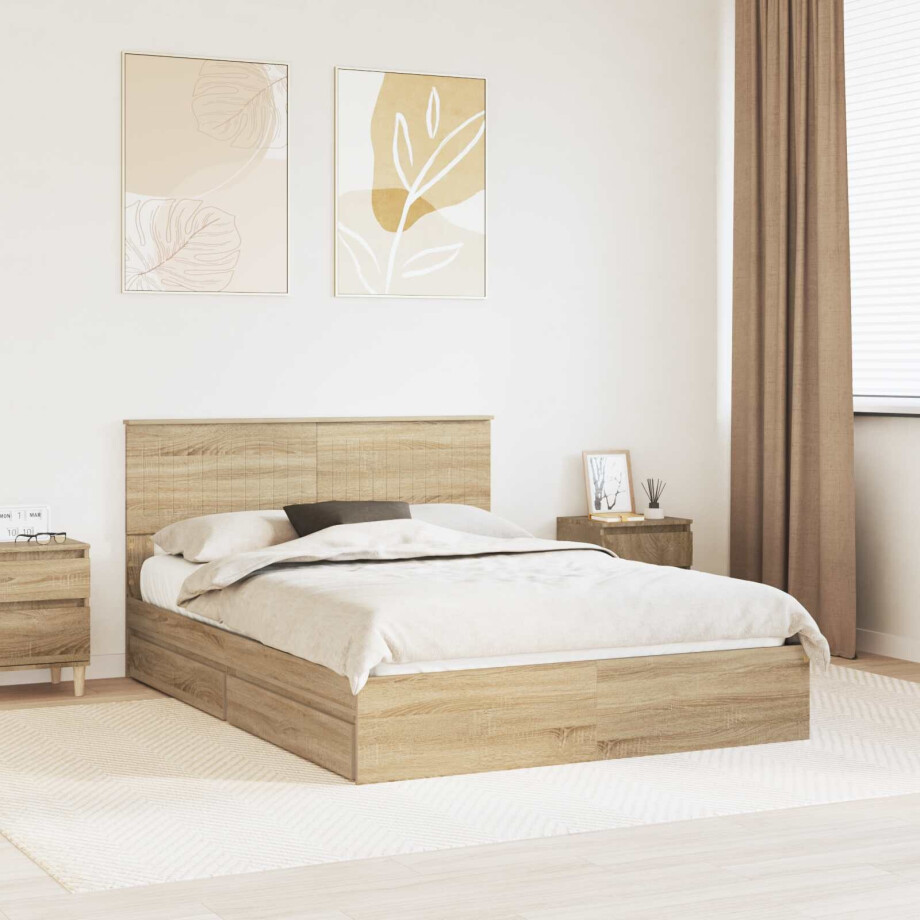 vidaXL Opslag bed met lade Sonoma Eiken 140 x 200 cm Bewerkt hout vidaXL Opslag bed met lade Sonoma Eiken 140 x 200 cm Bewerkt hout afbeelding 1