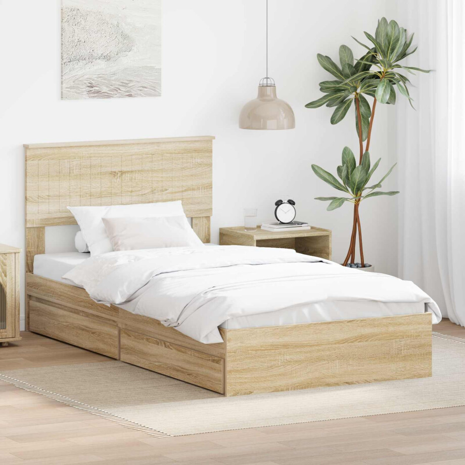 vidaXL Opslag bed met lade Sonoma Eiken 100 x 200 cm Bewerkt hout afbeelding 1