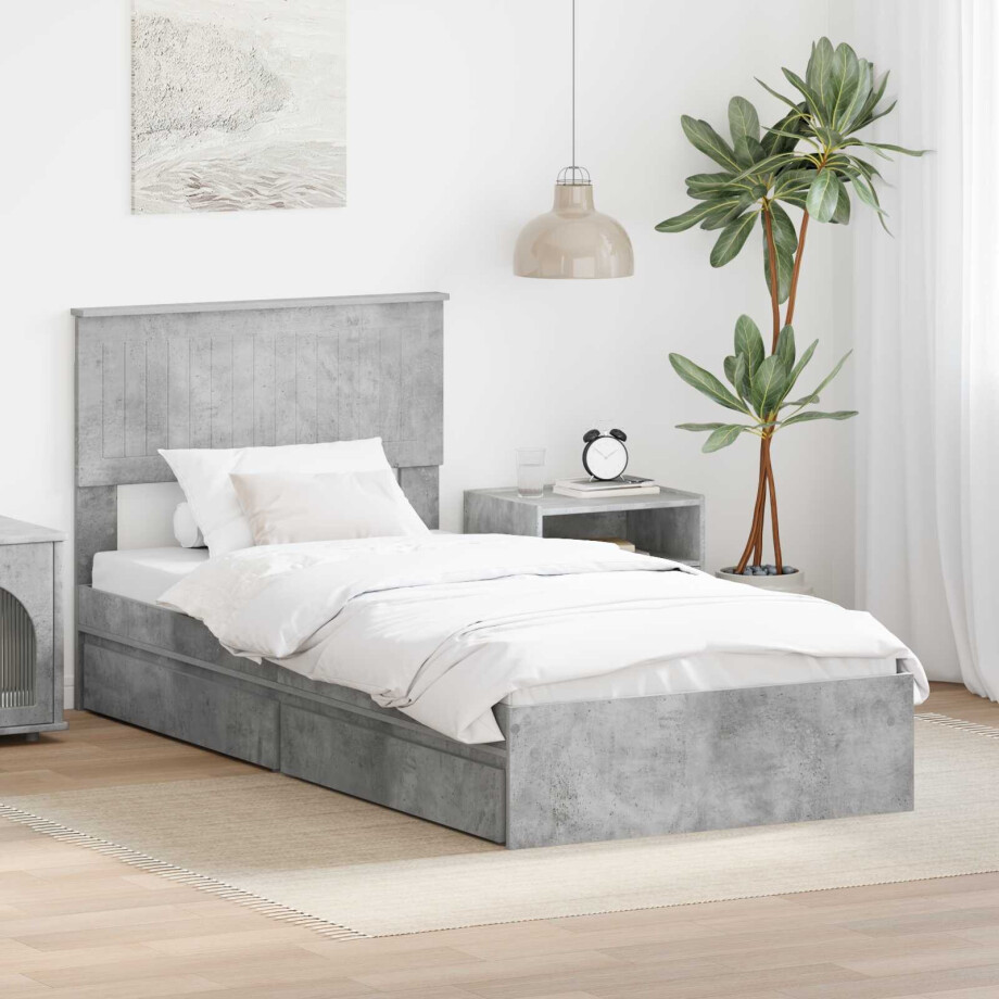 vidaXL Opslag bed met hoofdeinde Beton Grijs 90 x 200 cm Bewerkt hout afbeelding 1