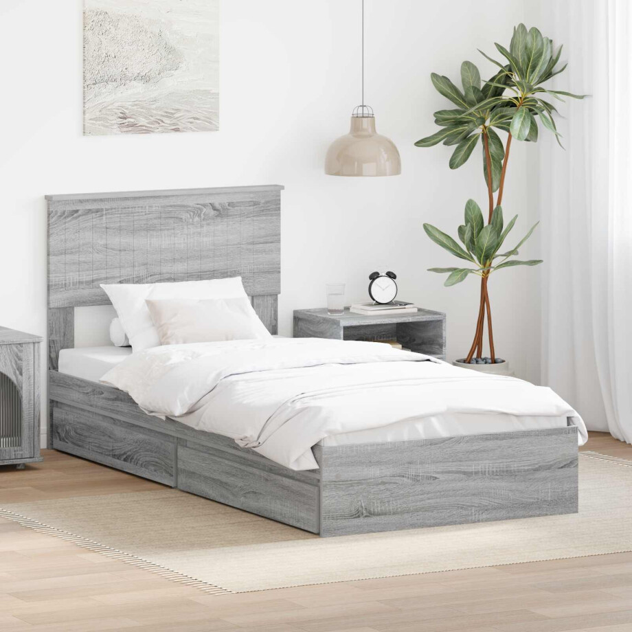vidaXL Opslag bed met hoofdeinde Grijs Sonoma 90 x 200 cm Bewerkt hout vidaXL Opslag bed met hoofdeinde Grijs Sonoma 90 x 200 cm Bewerkt hout afbeelding 1
