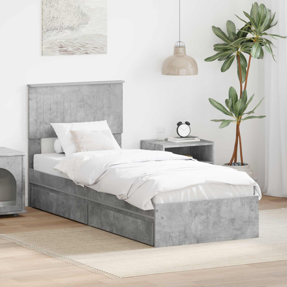 vidaXL Opslag bed met hoofdeinde Beton Grijs 75 x 190 cm Bewerkt hout vidaXL Opslag bed met hoofdeinde Beton Grijs 75 x 190 cm Bewerkt hout afbeelding 1