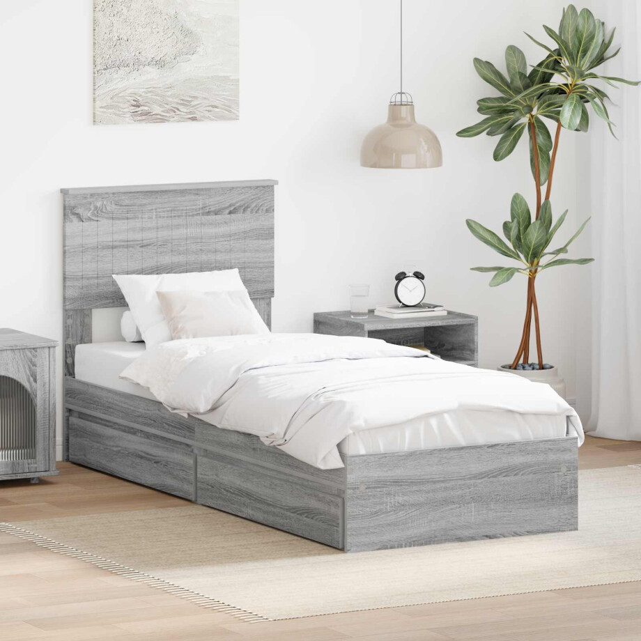 vidaXL Opslag bed met hoofdeinde Grijs Sonoma 75 x 190 cm Bewerkt hout vidaXL Opslag bed met hoofdeinde Grijs Sonoma 75 x 190 cm Bewerkt hout afbeelding 1