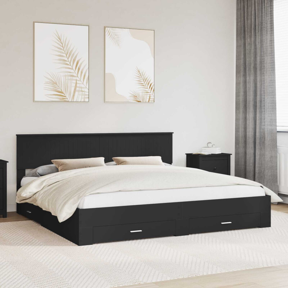 vidaXL Bedframe met lade Zwart en Zilver 200 x 200 cm Bewerkt hout afbeelding 1