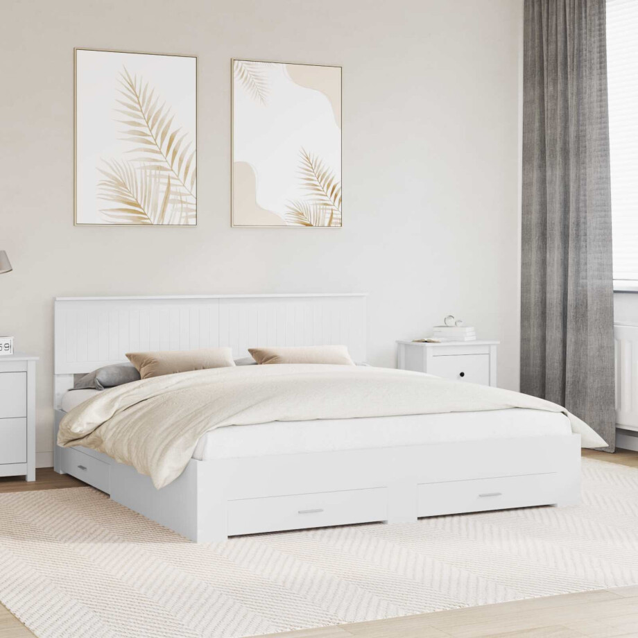 vidaXL Bedframe met hoofdeinde met lade Wit 180 x 200 cm Bewerkt hout vidaXL Bedframe met hoofdeinde met lade Wit 180 x 200 cm Bewerkt hout afbeelding 1