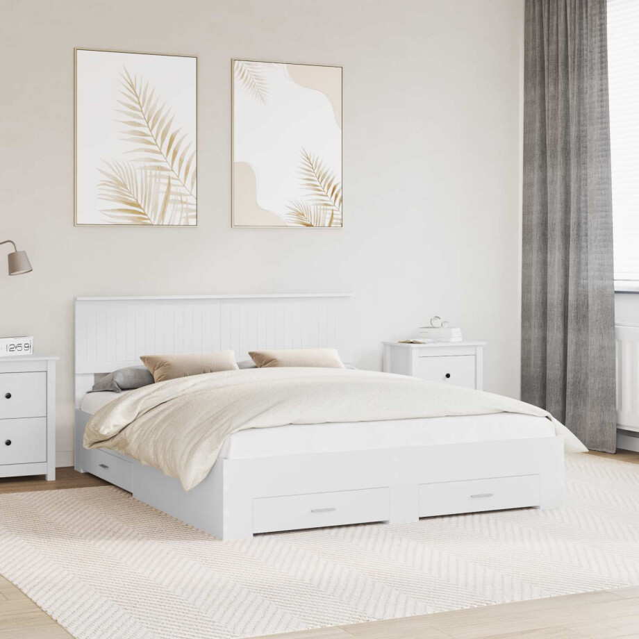 vidaXL Bedframe met hoofdeinde met lade Wit 160 x 200 cm Bewerkt hout afbeelding 1