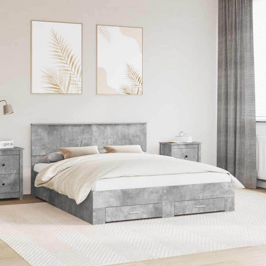 vidaXL Bedframe met hoofdeinde Beton Grijs 160 x 200 cm Bewerkt hout vidaXL Bedframe met hoofdeinde Beton Grijs 160 x 200 cm Bewerkt hout afbeelding 1