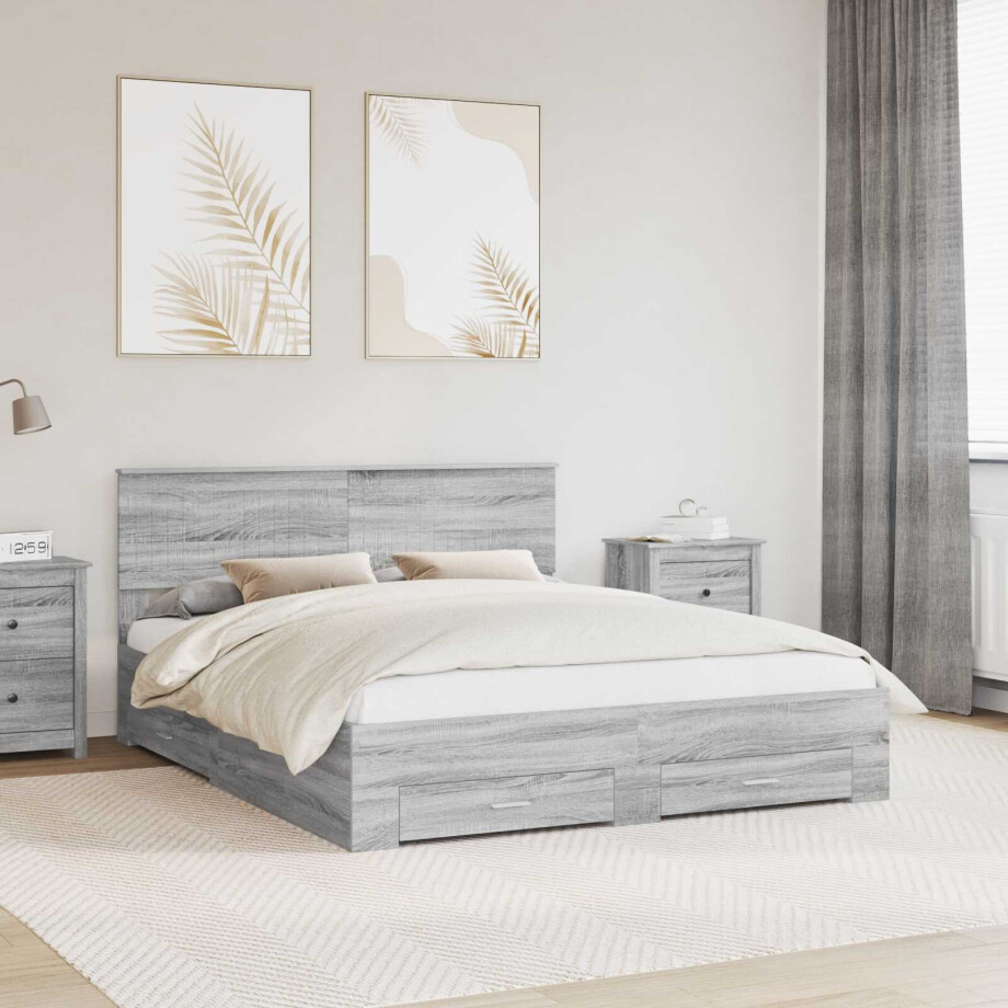 vidaXL Bedframe met hoofdeinde Grijs Sonoma 160 x 200 cm Bewerkt hout vidaXL Bedframe met hoofdeinde Grijs Sonoma 160 x 200 cm Bewerkt hout afbeelding 1