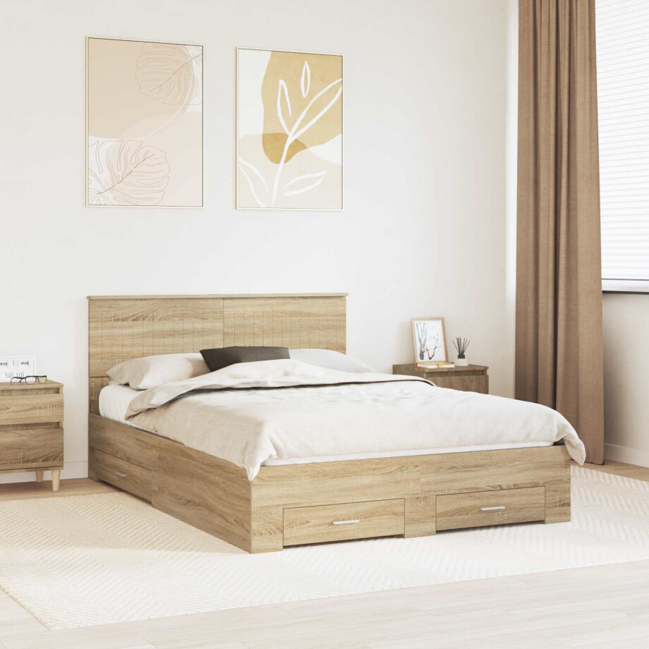 vidaXL Bedframe met hoofdeinde Sonoma Eiken 135 x 190 cm Bewerkt hout vidaXL Bedframe met hoofdeinde Sonoma Eiken 135 x 190 cm Bewerkt hout afbeelding 1