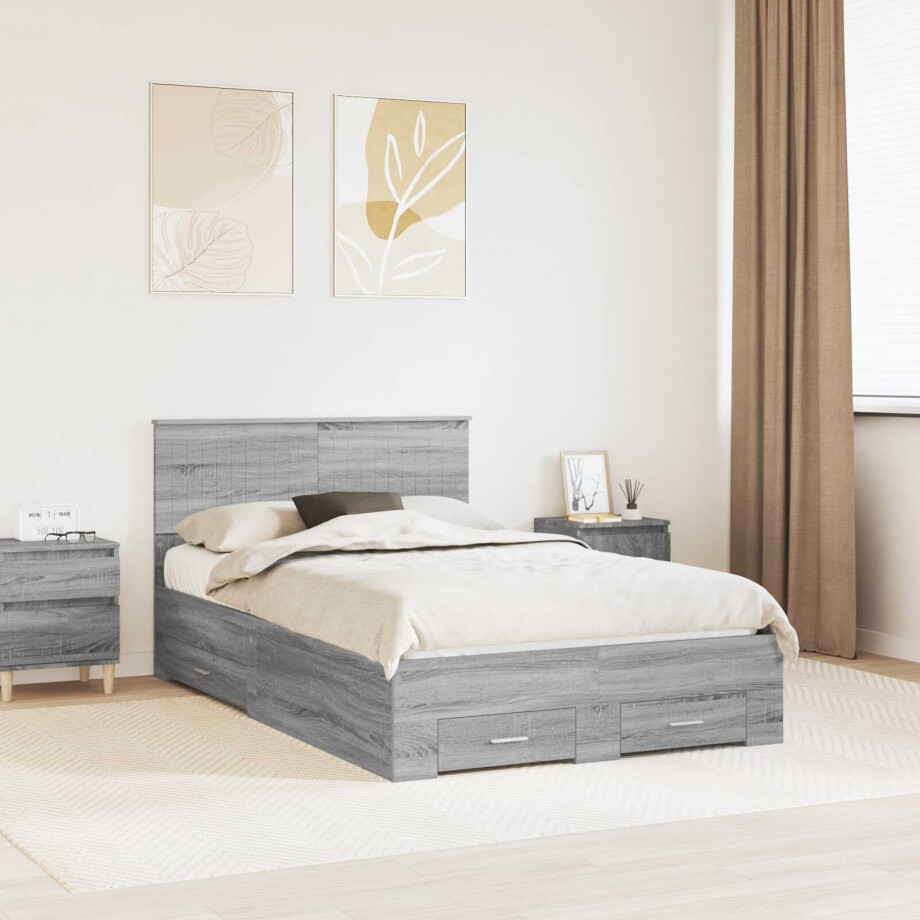 vidaXL Bedframe met hoofdeinde Grijs Sonoma 120 x 200 cm Bewerkt hout vidaXL Bedframe met hoofdeinde Grijs Sonoma 120 x 200 cm Bewerkt hout afbeelding 1