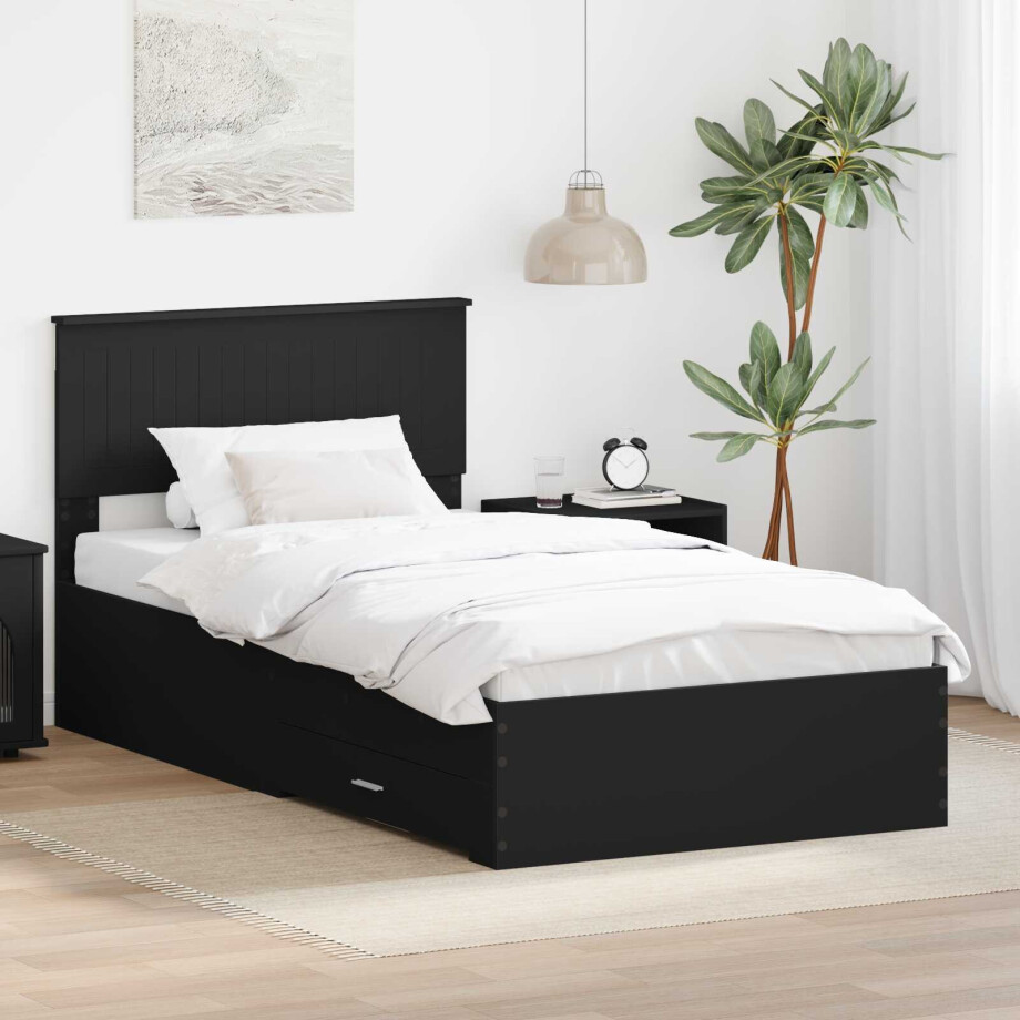 vidaXL Bedframe met lade Zwart en Zilver 100 x 200 cm Bewerkt hout vidaXL Bedframe met lade Zwart en Zilver 100 x 200 cm Bewerkt hout afbeelding 1