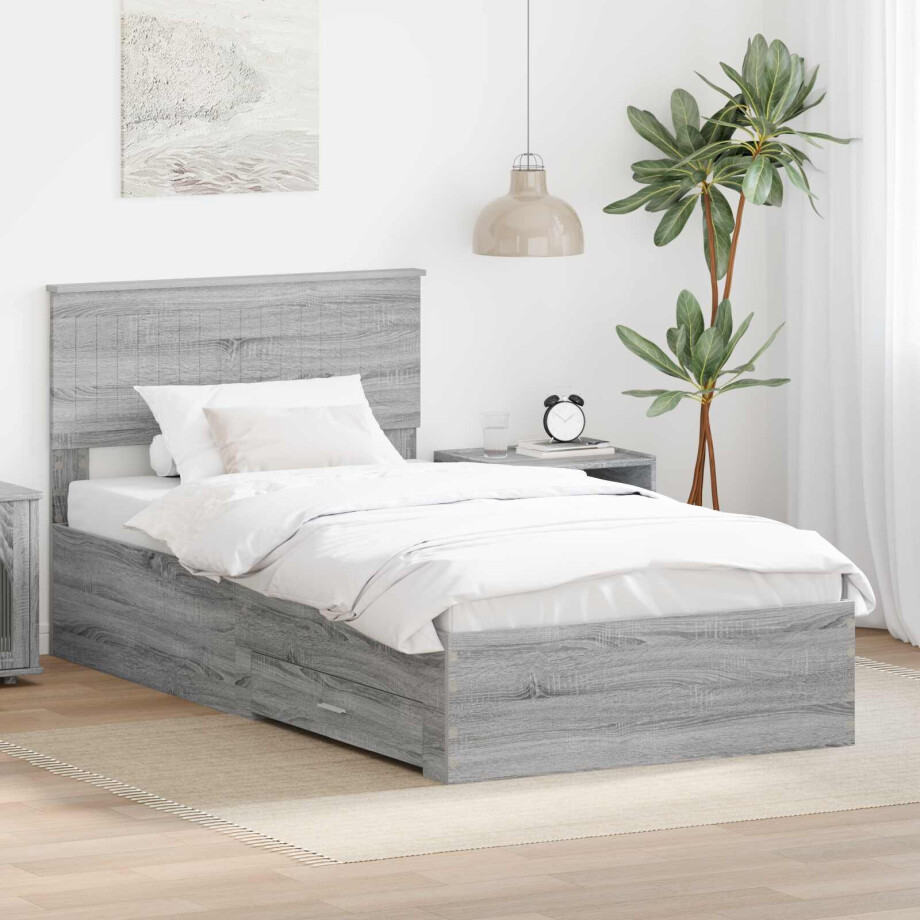 vidaXL Bedframe met hoofdeinde Grijs Sonoma 100 x 200 cm Bewerkt hout afbeelding 1