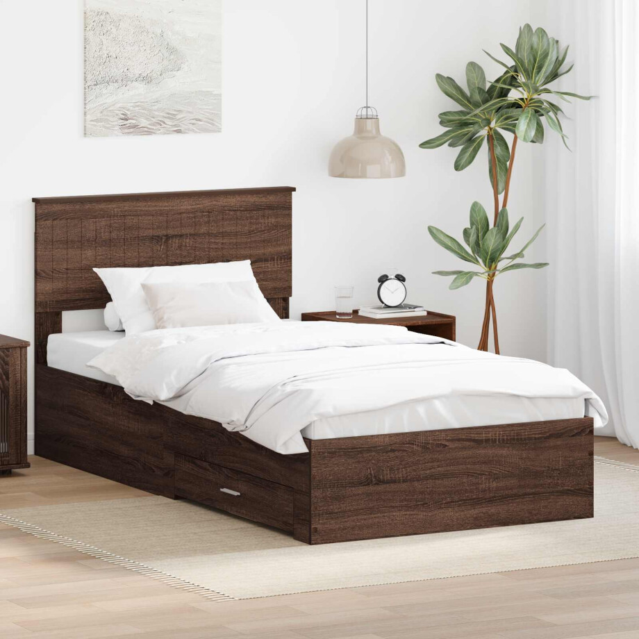 vidaXL Bedframe Bruin Eiken en Zilver 100 x 200 cm Bewerkt hout afbeelding 1