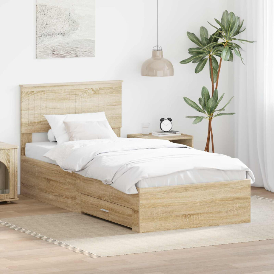 vidaXL Bedframe met hoofdeinde Sonoma Eiken 90 x 200 cm Bewerkt hout vidaXL Bedframe met hoofdeinde Sonoma Eiken 90 x 200 cm Bewerkt hout afbeelding 1