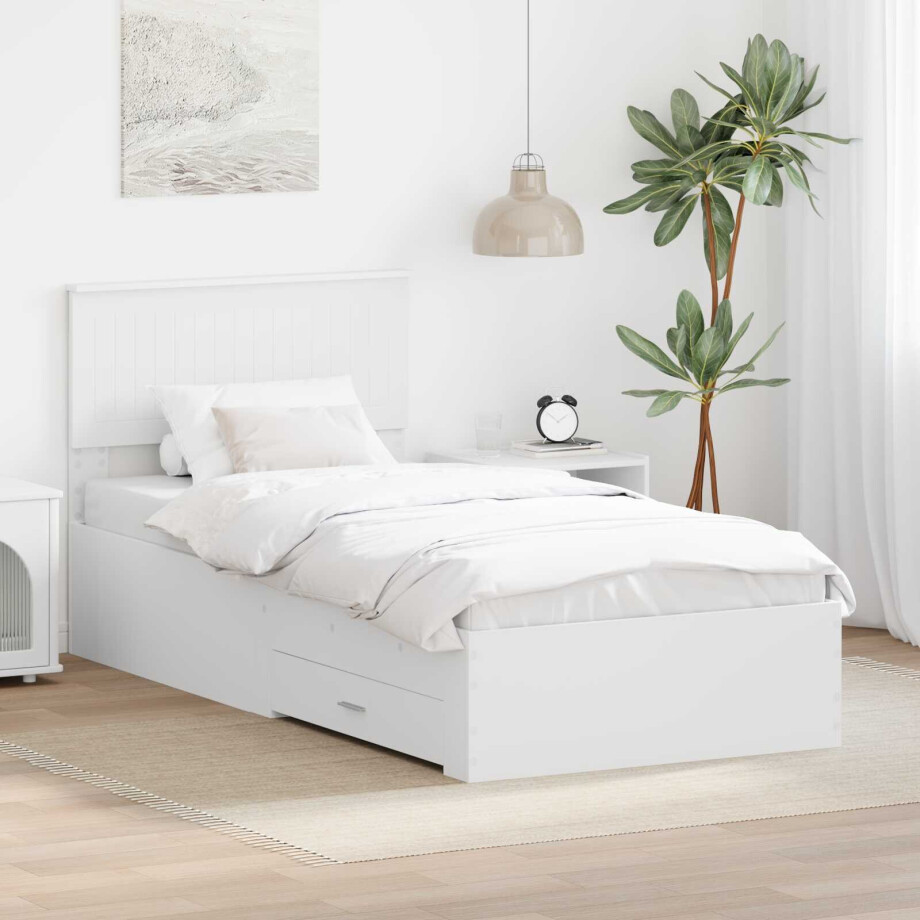 vidaXL Bedframe met hoofdeinde met lade Wit 90 x 190 cm Bewerkt hout vidaXL Bedframe met hoofdeinde met lade Wit 90 x 190 cm Bewerkt hout afbeelding 1