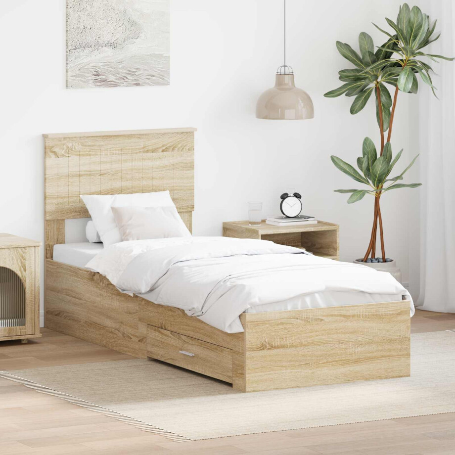 vidaXL Bedframe Sonoma Eiken en Zilver 75 x 190 cm Bewerkt hout vidaXL Bedframe Sonoma Eiken en Zilver 75 x 190 cm Bewerkt hout afbeelding 1