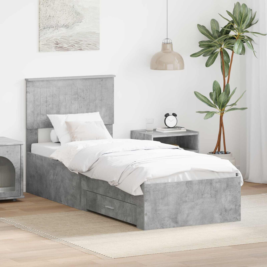 vidaXL Bedframe Beton Grijs en Zilver 70 x 190 cm Bewerkt hout afbeelding 1