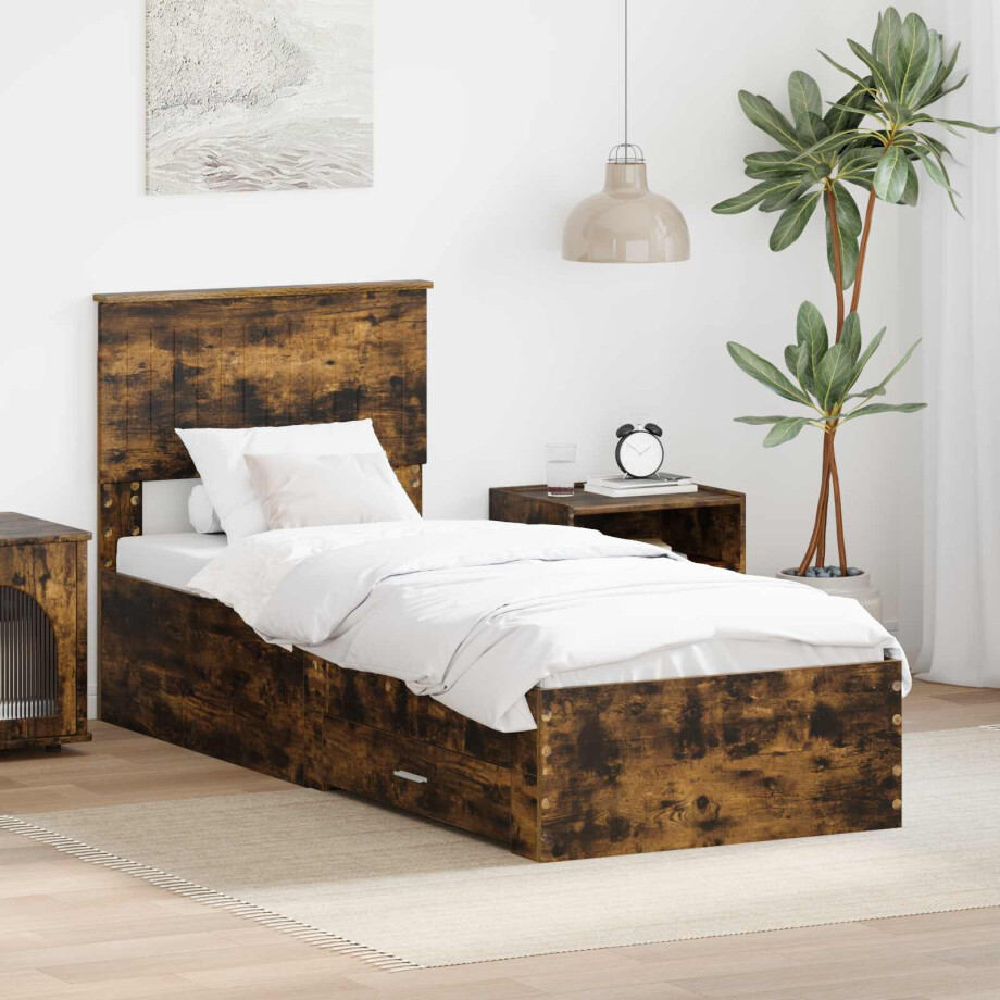 vidaXL Bedframe Gerookt Eiken en Zilver 75 x 190 cm Bewerkt hout vidaXL Bedframe Gerookt Eiken en Zilver 75 x 190 cm Bewerkt hout afbeelding 1