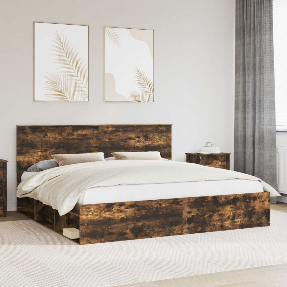 vidaXL Bedframe Gerookt eiken 200 x 200 cm Massief grenenhout vidaXL Bedframe Gerookt eiken 200 x 200 cm Massief grenenhout afbeelding 1