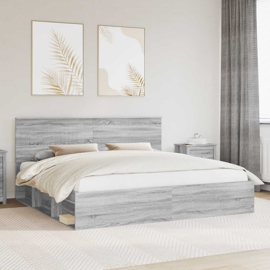 vidaXL Bedframe Grijs Sonoma 200 x 200 cm Massief grenenhout vidaXL Bedframe Grijs Sonoma 200 x 200 cm Massief grenenhout afbeelding 1