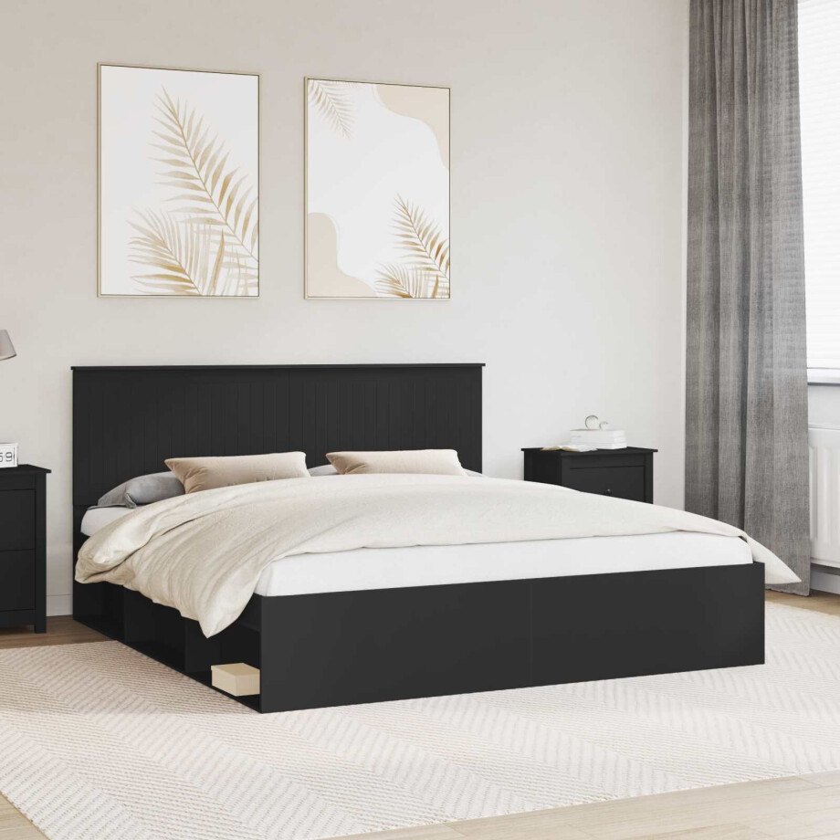 vidaXL Bedframe met hoofdeinde Zwart 180 x 200 cm Massief grenenhout vidaXL Bedframe met hoofdeinde Zwart 180 x 200 cm Massief grenenhout afbeelding 1