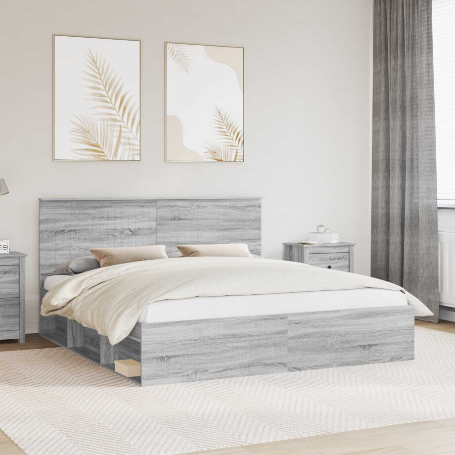 vidaXL Bedframe Grijs Sonoma 180 x 200 cm Massief grenenhout vidaXL Bedframe Grijs Sonoma 180 x 200 cm Massief grenenhout afbeelding 1