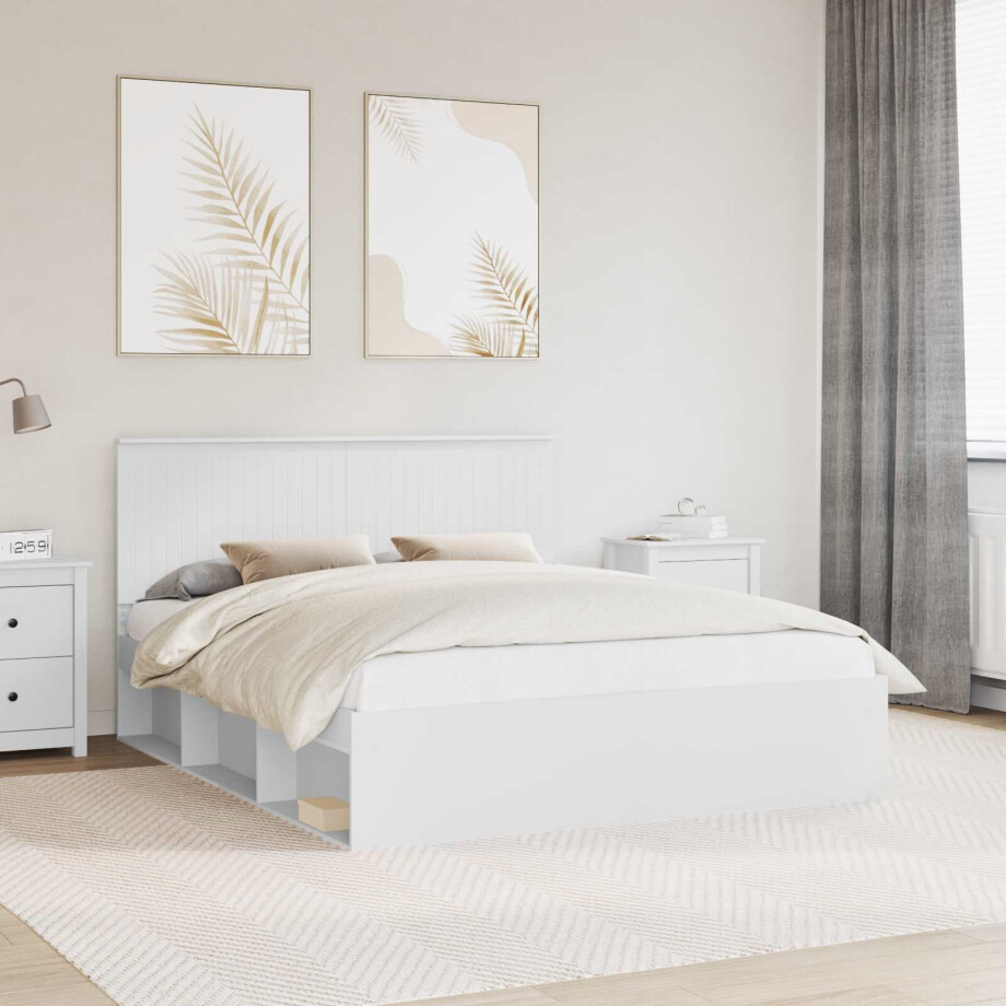 vidaXL Bedframe met hoofdeinde Wit 160 x 200 cm Massief grenenhout afbeelding 1
