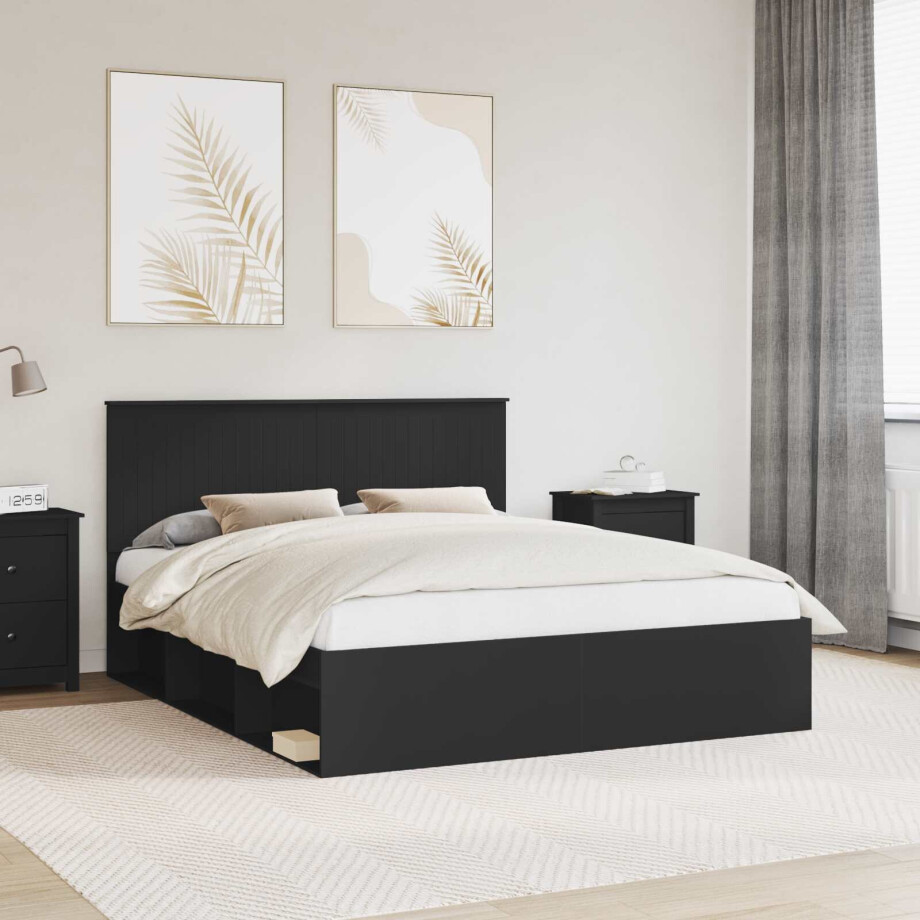 vidaXL Bedframe met hoofdeinde Zwart 160 x 200 cm Massief grenenhout vidaXL Bedframe met hoofdeinde Zwart 160 x 200 cm Massief grenenhout afbeelding 1