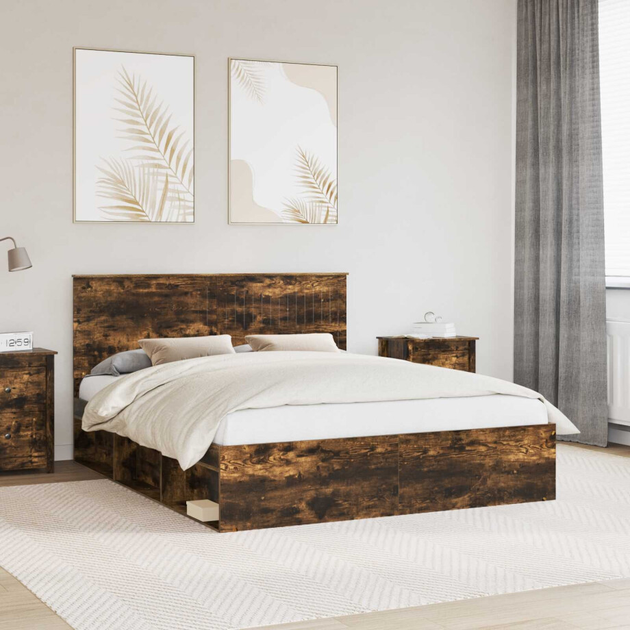vidaXL Bedframe Gerookt eiken 160 x 200 cm Massief grenenhout afbeelding 1