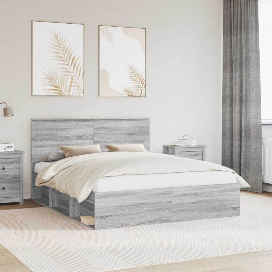 vidaXL Bedframe Grijs Sonoma 160 x 200 cm Massief grenenhout vidaXL Bedframe Grijs Sonoma 160 x 200 cm Massief grenenhout afbeelding 1