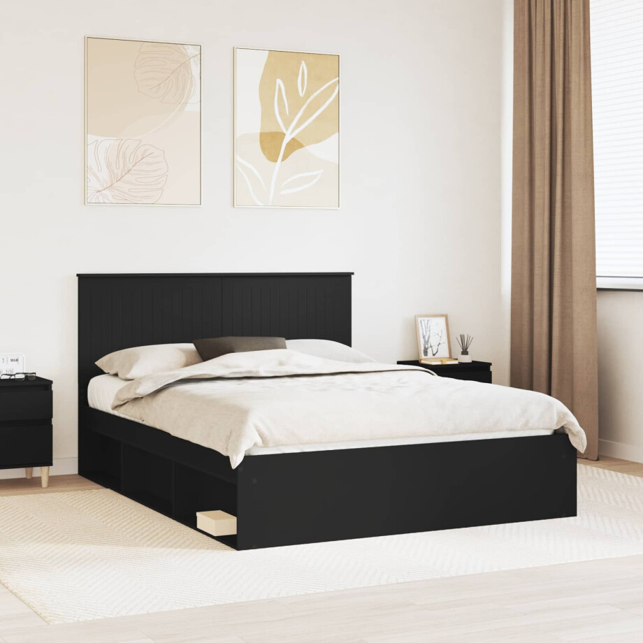 vidaXL Bedframe met hoofdeinde Zwart 150 x 200 cm Massief grenenhout vidaXL Bedframe met hoofdeinde Zwart 150 x 200 cm Massief grenenhout afbeelding 1