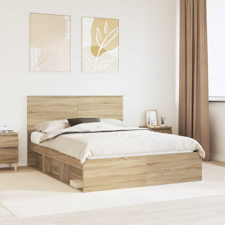 vidaXL Bedframe Sonoma Eiken 150 x 200 cm Massief grenenhout vidaXL Bedframe Sonoma Eiken 150 x 200 cm Massief grenenhout afbeelding 1
