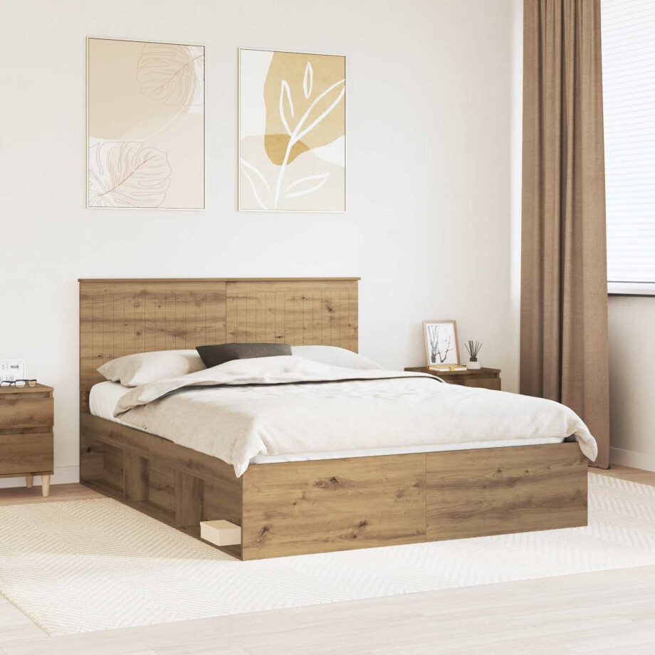 vidaXL Bedframe Ambachtelijk eiken 150 x 200 cm Massief grenenhout afbeelding 1