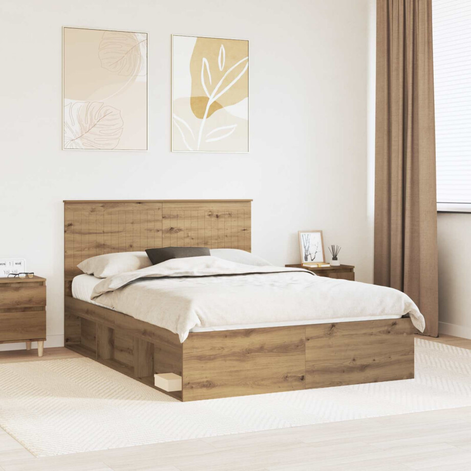 vidaXL Bedframe Ambachtelijk eiken 140 x 200 cm Massief grenenhout afbeelding 1