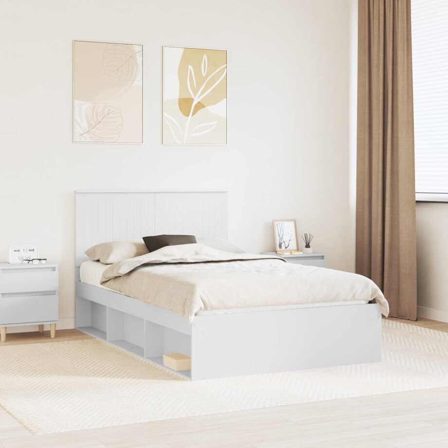 vidaXL Bedframe met hoofdeinde Wit 120 x 200 cm Massief grenenhout afbeelding 1