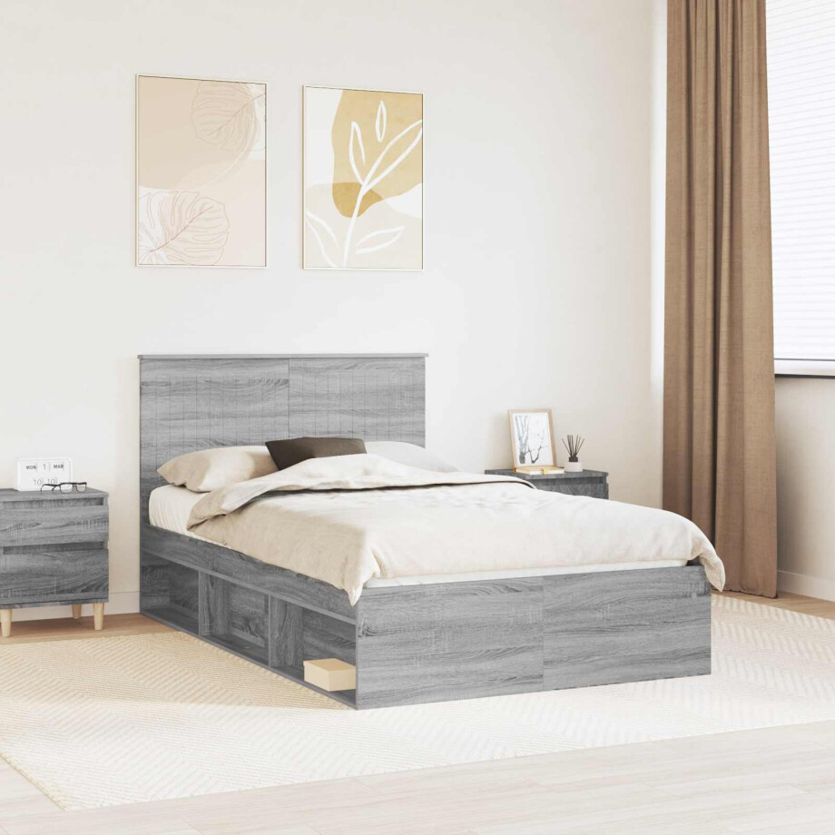 vidaXL Bedframe Grijs Sonoma 120 x 200 cm Massief grenenhout afbeelding 1