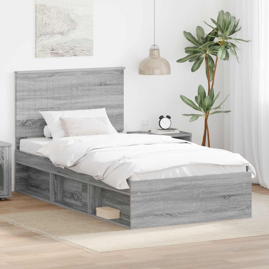 vidaXL Bedframe Grijs Sonoma 100 x 200 cm Massief grenenhout vidaXL Bedframe Grijs Sonoma 100 x 200 cm Massief grenenhout afbeelding 1