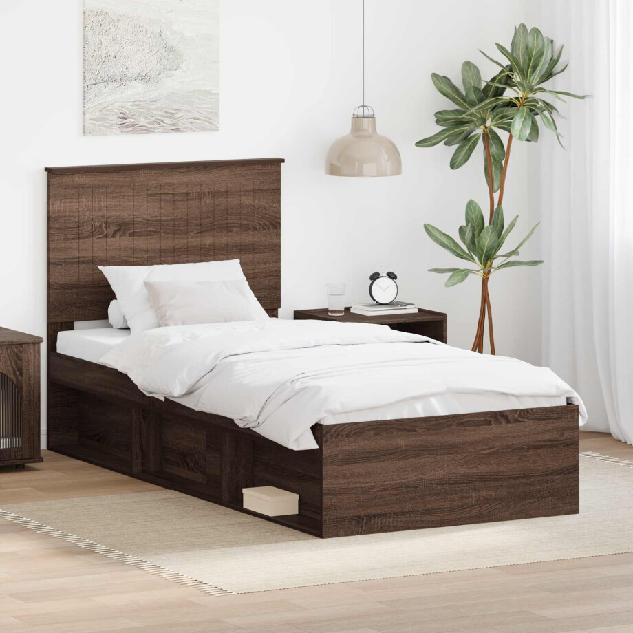 vidaXL Bedframe Bruin Eiken 90 x 190 cm Massief grenenhout afbeelding 1